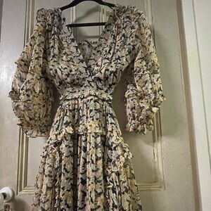 Anthropologie Floral Ruffle Smocked Mini Dress – Romantic Boho Style